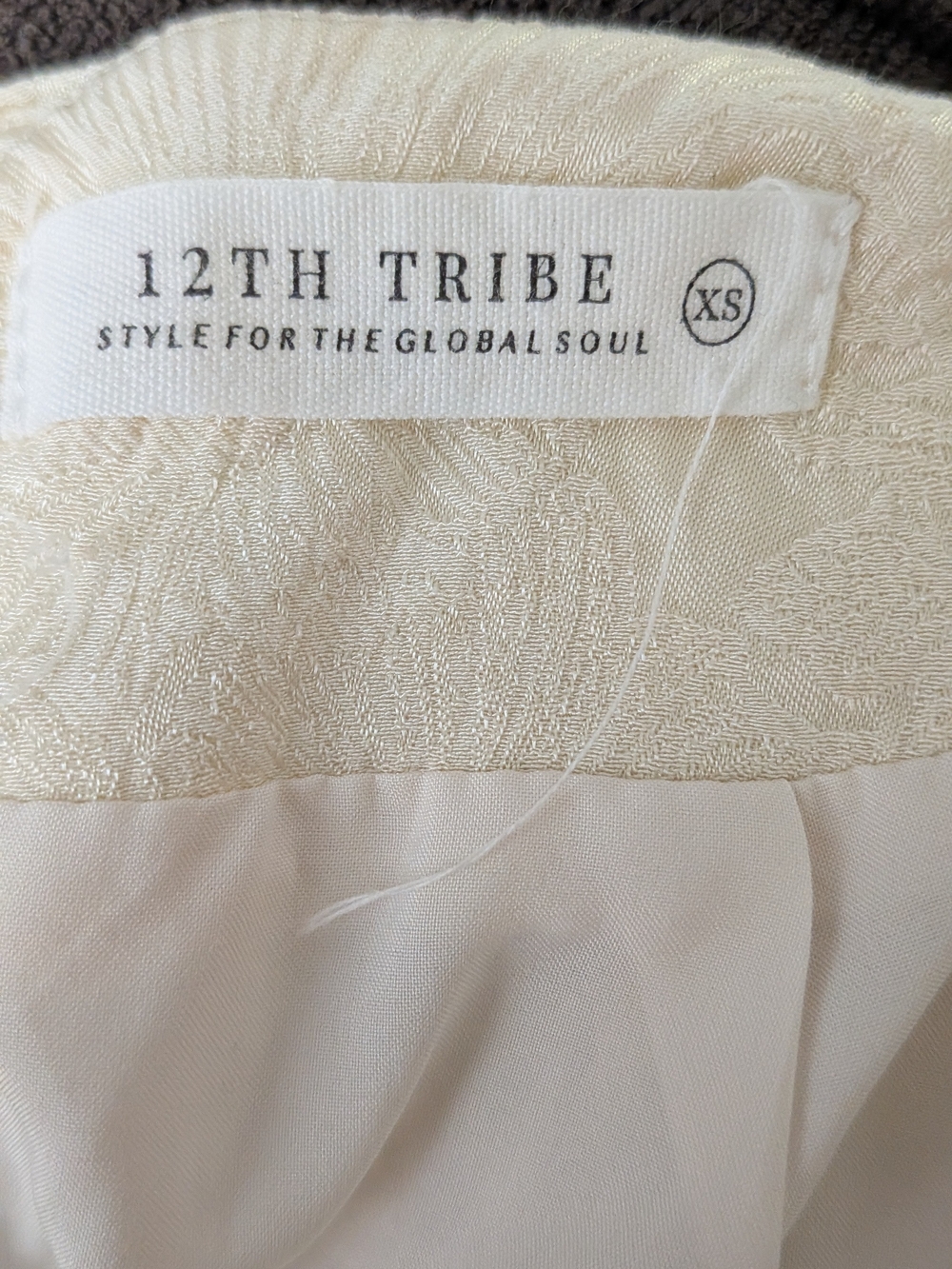 12th Tribe Cream Asymmetrical Fringe Midi Skirt - Picture 3 of 5